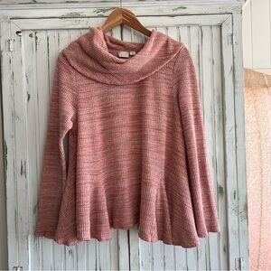 HTF Anthropologie Pink Cowl Neck Swing Thermal Tee/Top sz Large or XL